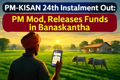 Farmer in Gujarat fields checking a phone for the PM-KISAN 24th instalment credit