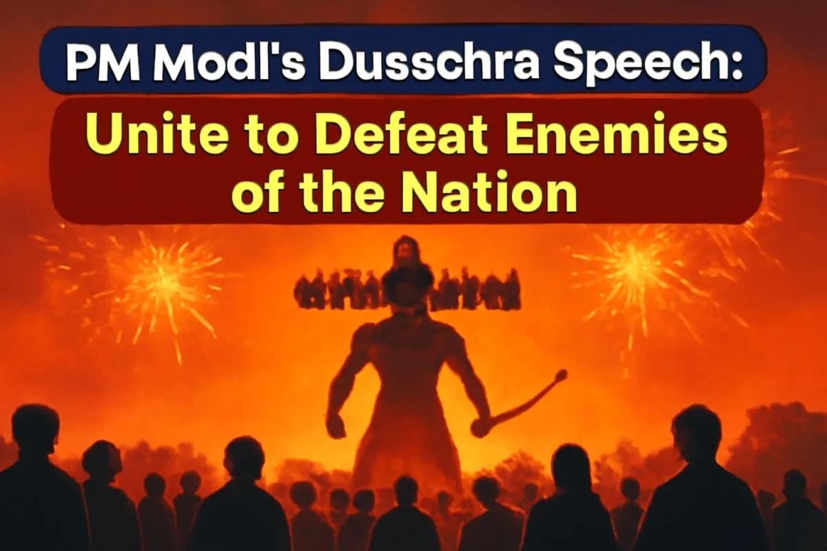 Ravana effigy at a Dussehra ground in Delhi, illustrating PM Modi's Vijayadashami speech