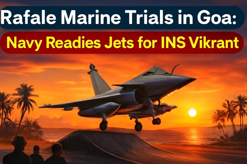 Naval fighter jet on a ski-jump ramp in Goa, representing Rafale Marine trials