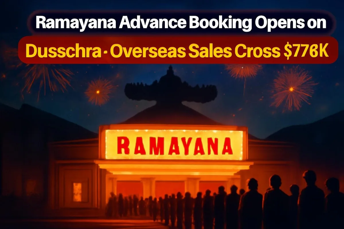 Moviegoers queue outside a cinema on Dussehra night as Ramayana advance booking opens