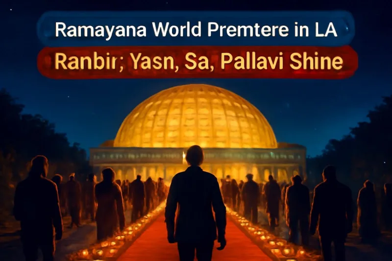 Academy Museum of Motion Pictures in Los Angeles decorated for the Ramayana world premiere