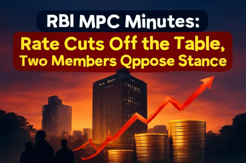 Reserve Bank of India building in Mumbai with a rising interest rate graph