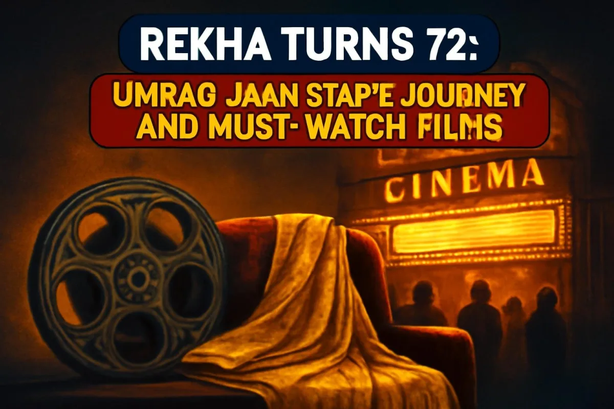 Vintage cinema hall and film reel, symbolic image for Rekha's 72nd birthday