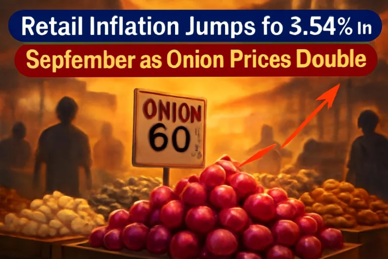Vegetable market stall with onions representing rising retail inflation in India