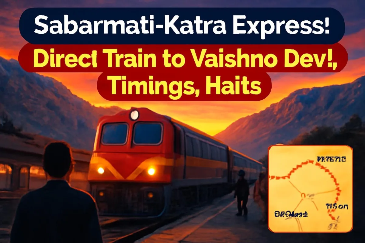 Train arriving at Katra railway station below the Trikuta hills