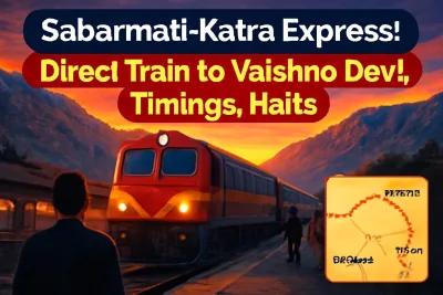 Train arriving at Katra railway station below the Trikuta hills