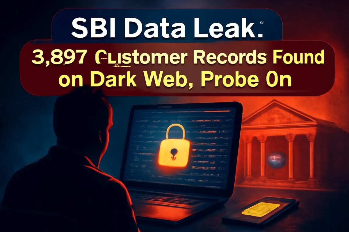 Illustration of a laptop with a padlock icon representing a bank data leak