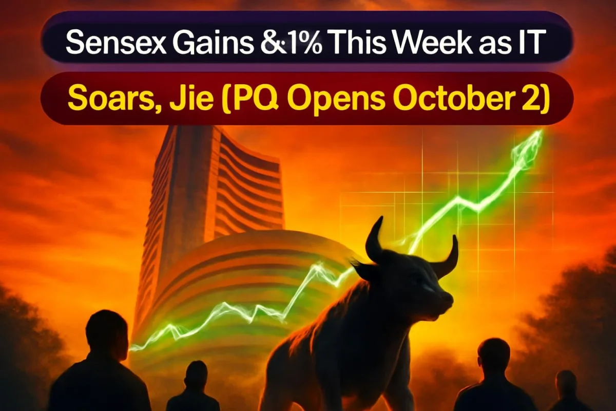 Bombay Stock Exchange building with rising market chart overlay
