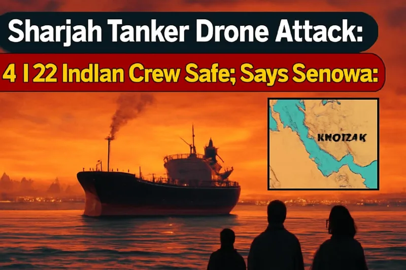 Oil tanker at anchor off Sharjah with smoke rising, symbolising the drone attack on MT Gem No. 2