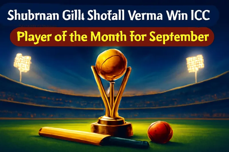 Cricket award trophy in a floodlit stadium for ICC Player of the Month