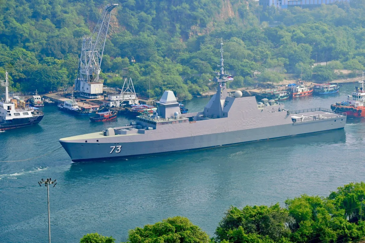 Republic of Singapore Navy ship RSS Supreme arriving at Visakhapatnam harbour for SIMBEX 2026