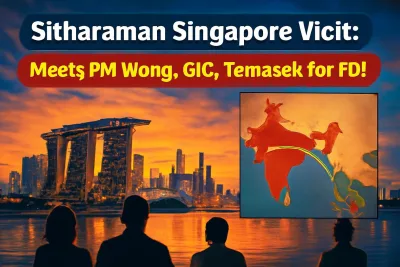 Singapore Marina Bay skyline with a map linking India and Singapore