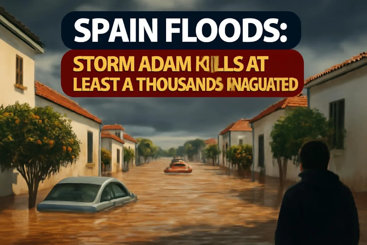 Flooded street in eastern Spain, illustrating Storm Adam floods in Valencia and Alicante