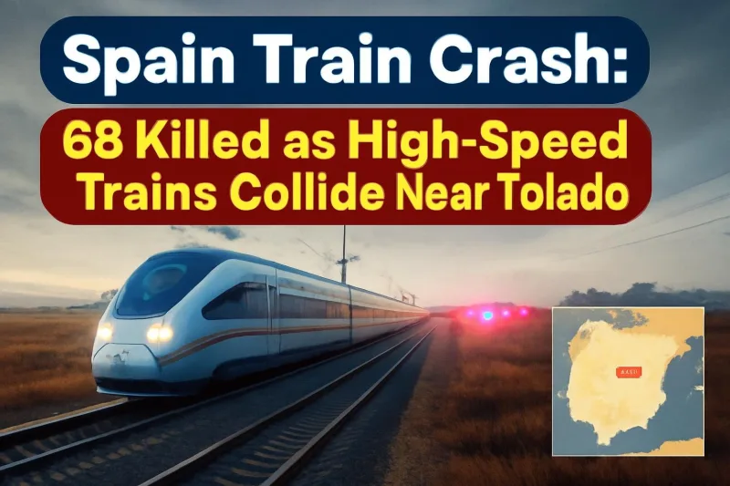 High-speed rail line through the plains of central Spain near Toledo, where two trains collided