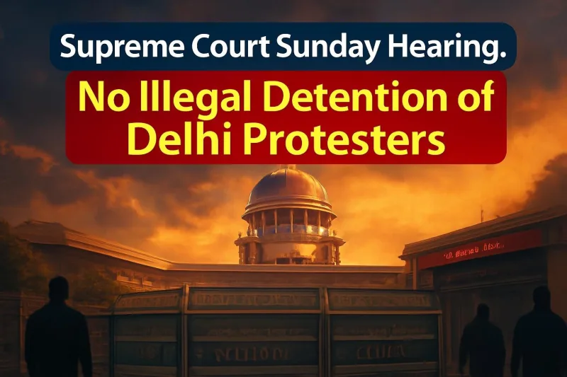 Supreme Court of India building in New Delhi with barricades in front