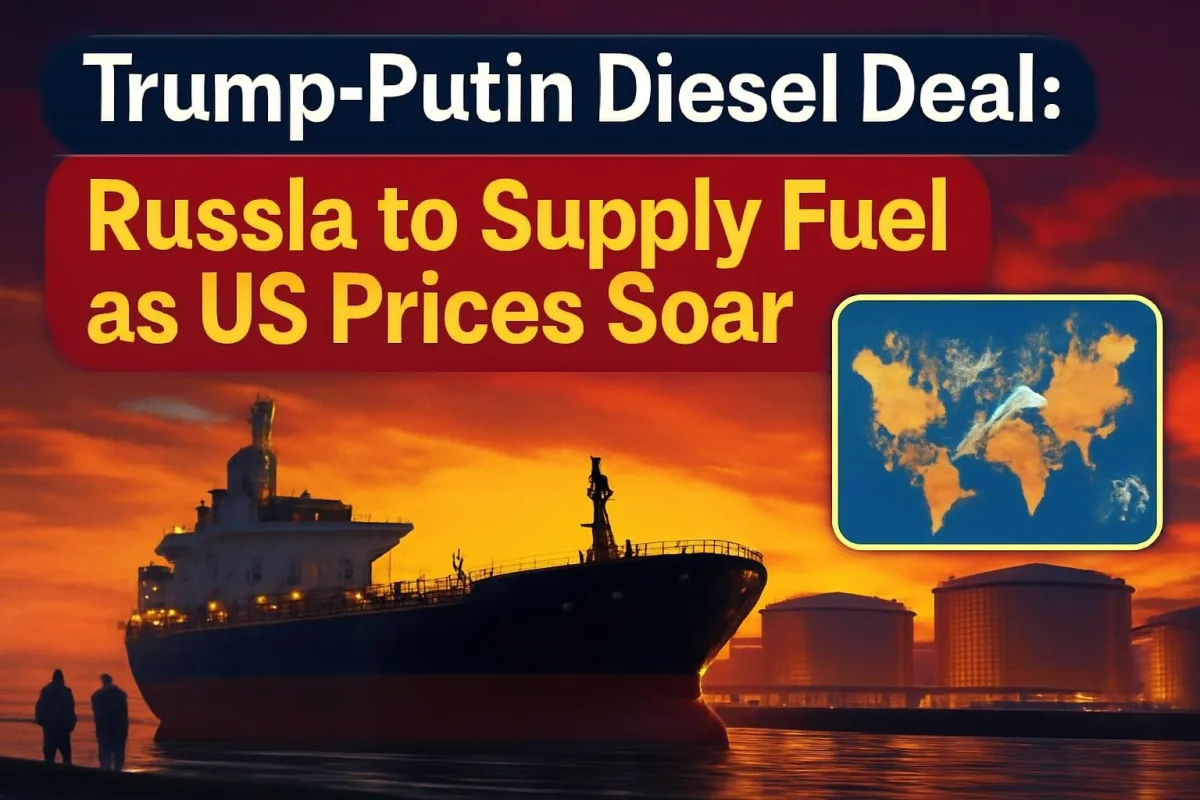 Fuel tanker at a port at dusk, symbolic image for Trump-Putin Russian diesel deal
