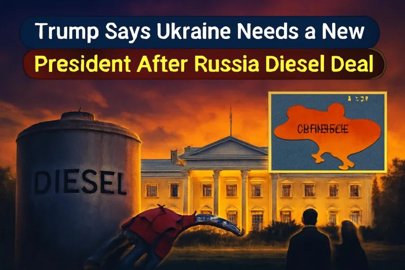 Symbolic image of the White House with a diesel pump and a map of Ukraine and Russia