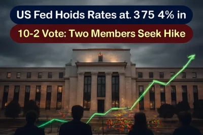 Federal Reserve Eccles Building in Washington with a market chart overlay